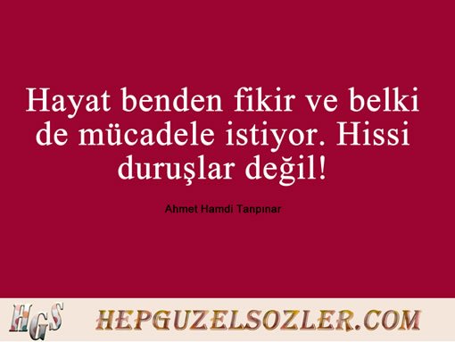 Ahmet-Hamdi-Tanpinar-Huzur - Hayat benden fikir ve belki de mücadele istiyor...