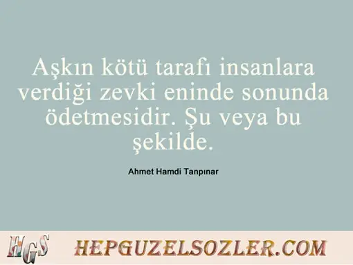 Ahmet-Hamdi-Tanpinar-Sozleri - Aşkın kötü tarafı insanlara verdiği zevki eninde sonunda...